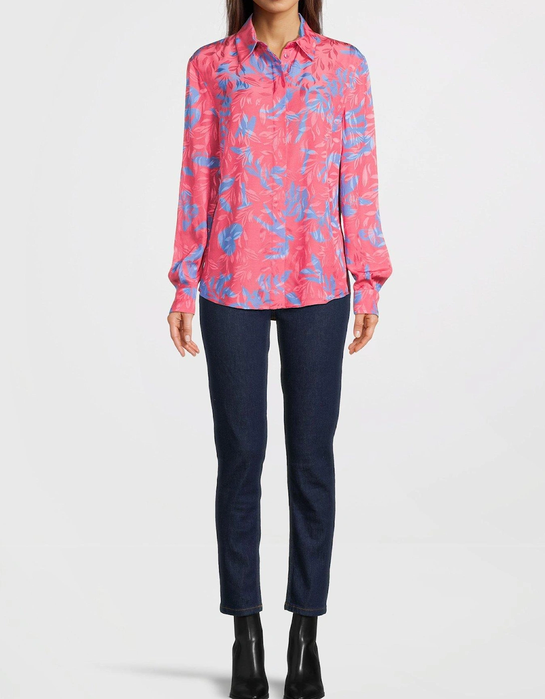 Printed Long Sleeve Button Down Shirt - Pink