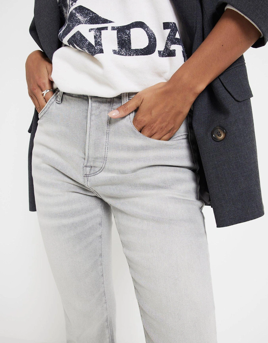 High Rise Tummy Hold Flare Jeans - Light Grey