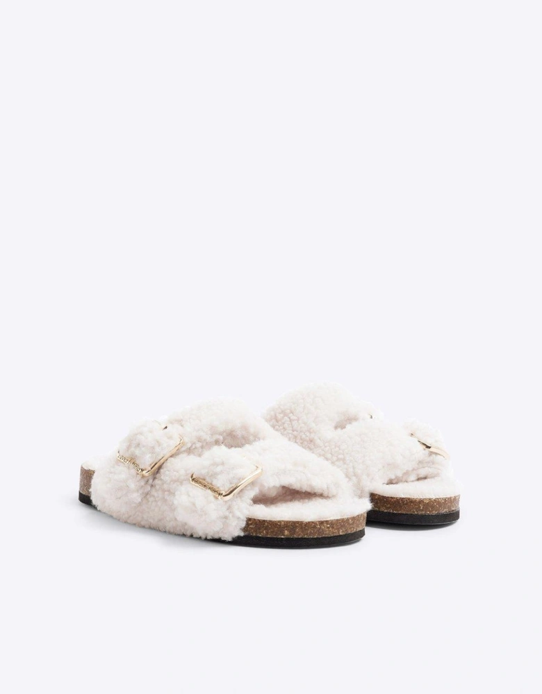 Older Girl Borg Footbed Slippers - Cream