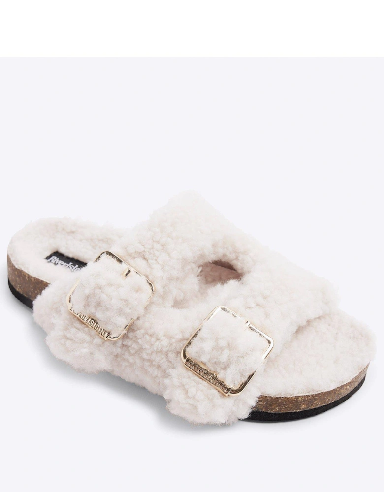 Older Girl Borg Footbed Slippers - Cream