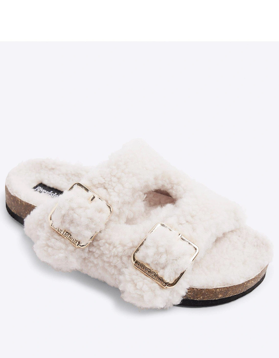 Older Girl Borg Footbed Slippers - Cream