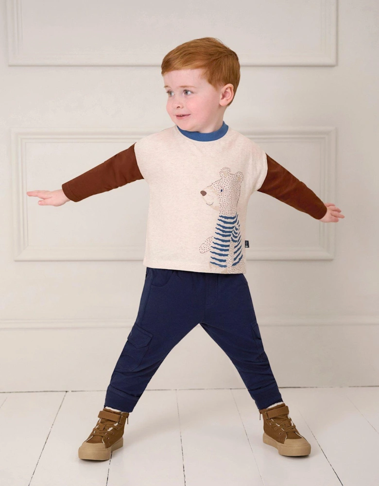 Boys Bear Print Top - Beige