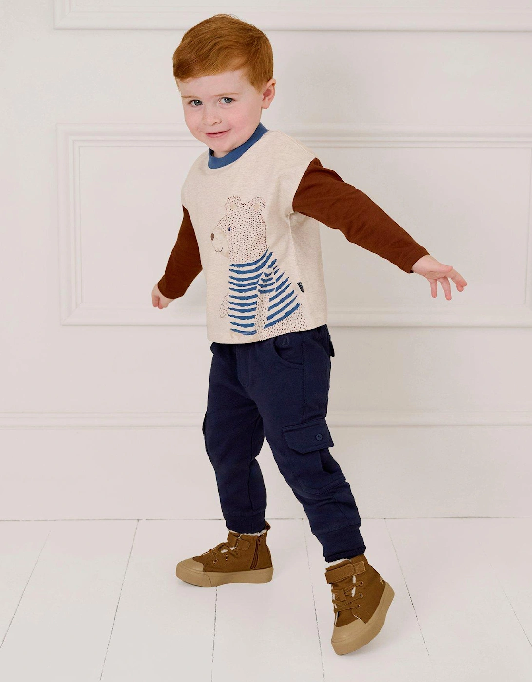 Boys Bear Print Top - Beige