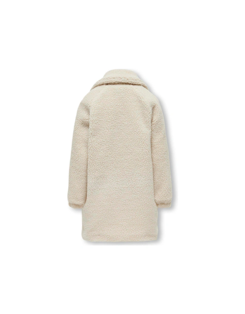 Girls Teddy Fleece Long Coat - Cream