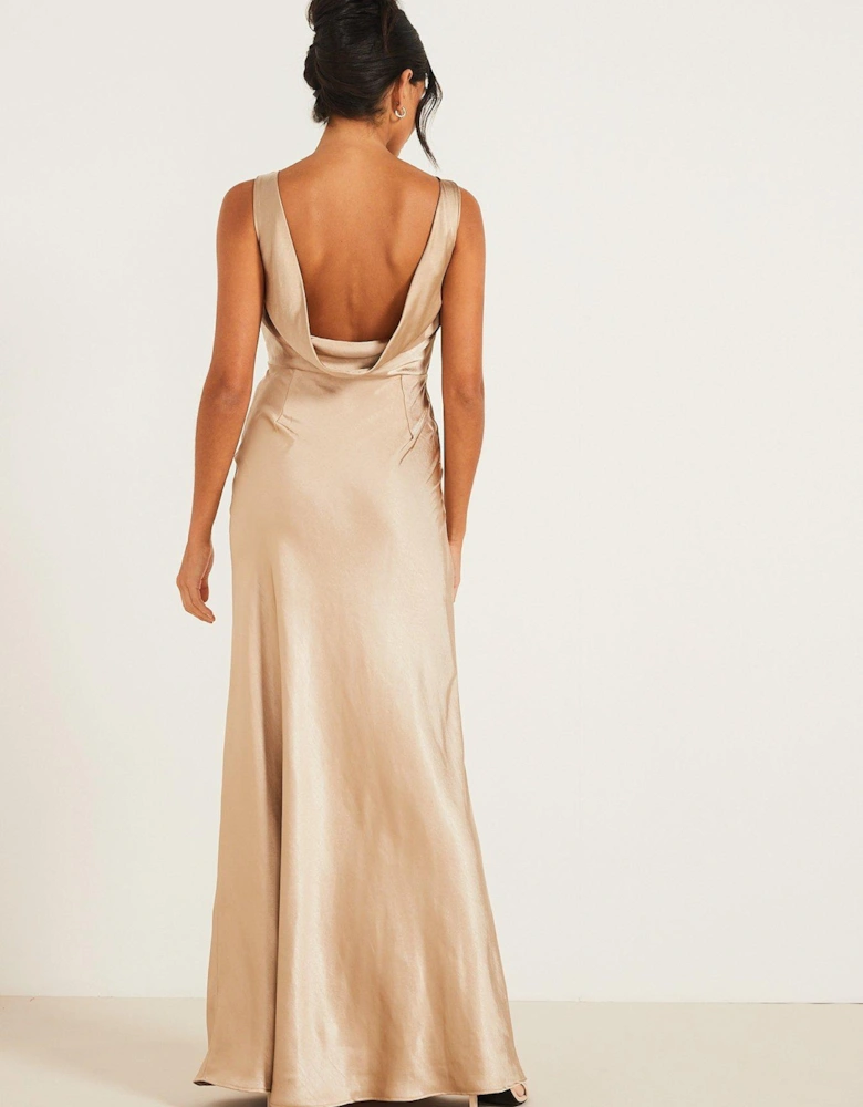 Cowl Back Satin Bridesmaid Dress - Champagne