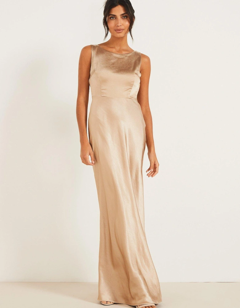 Cowl Back Satin Bridesmaid Dress - Champagne