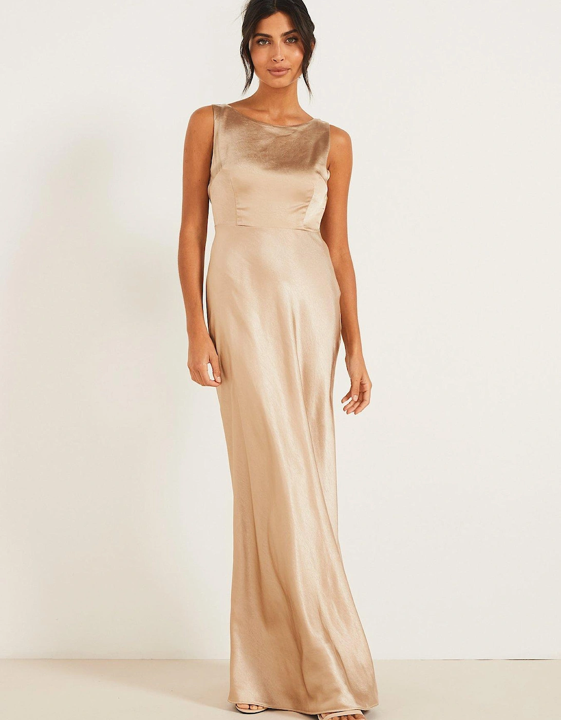 Cowl Back Satin Bridesmaid Dress - Champagne