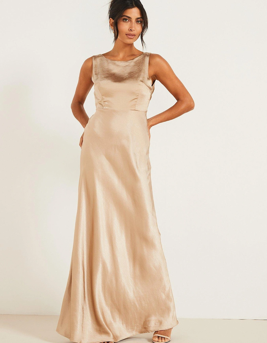 Cowl Back Satin Bridesmaid Dress - Champagne