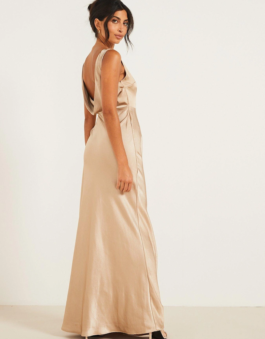 Cowl Back Satin Bridesmaid Dress - Champagne