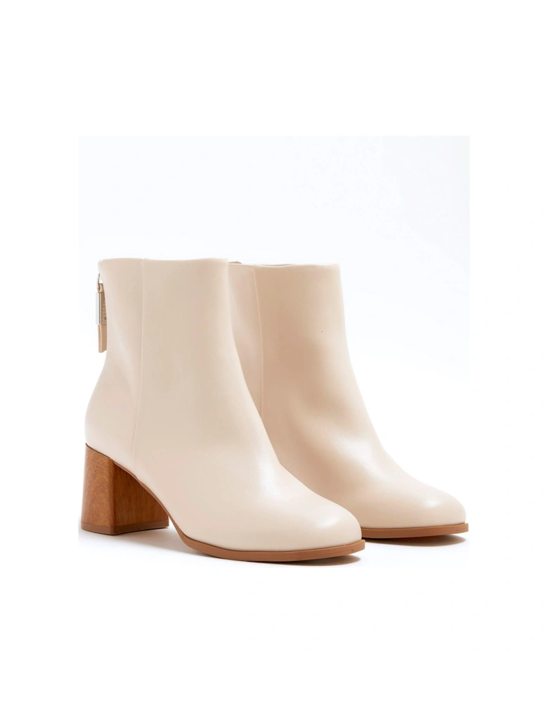 Block Heel Ankle Boot - Cream