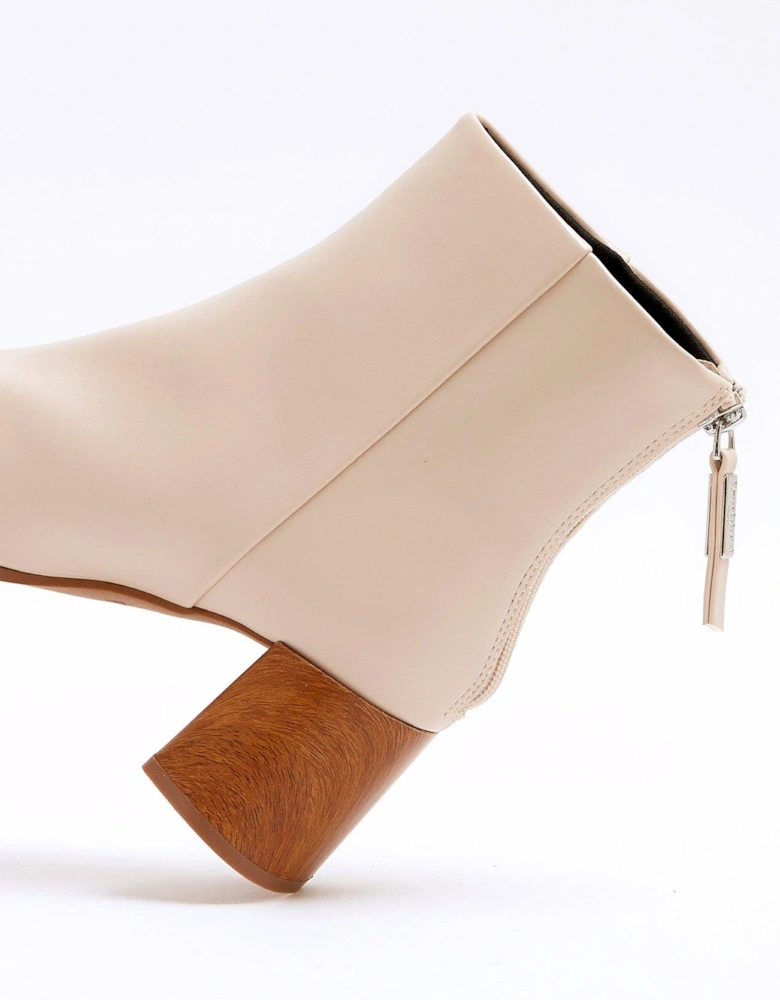 Block Heel Ankle Boot - Cream