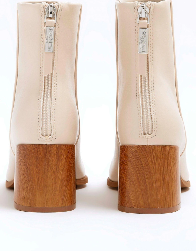 Block Heel Ankle Boot - Cream