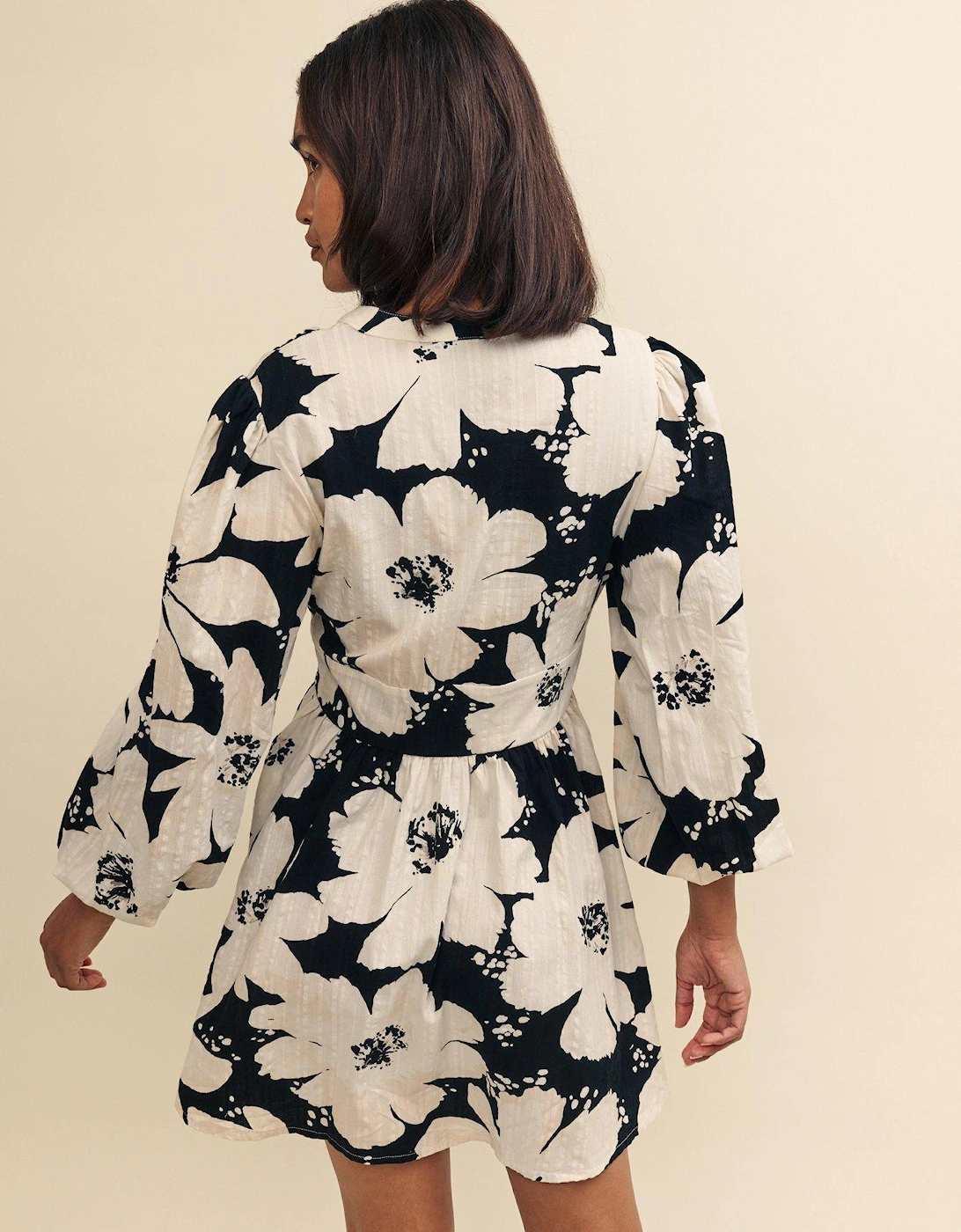 V Neck Long Sleeve Floral Mini Dress - Multi