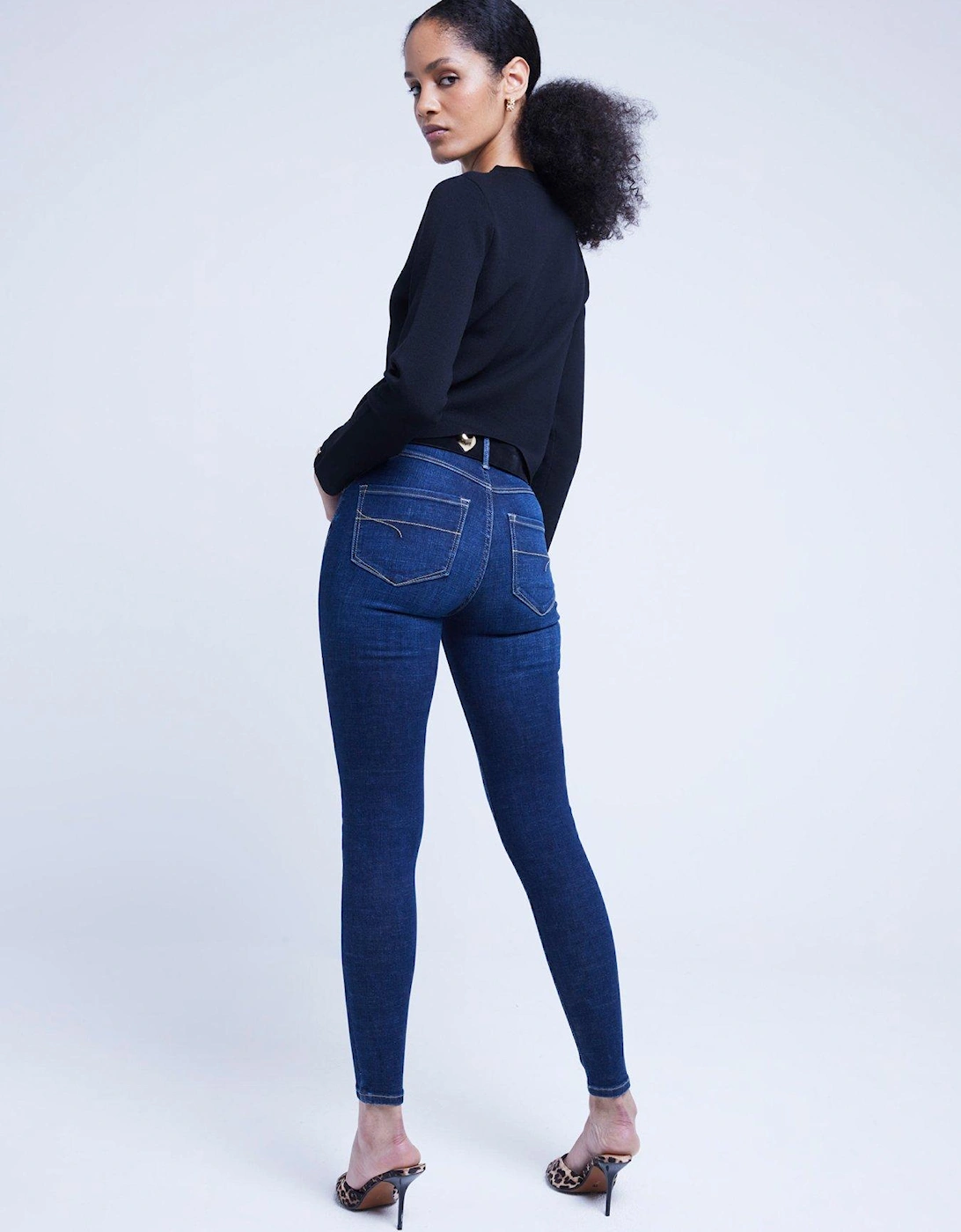 Midi Rise Skinny Sculpt Jean - Dark Denim - Blue