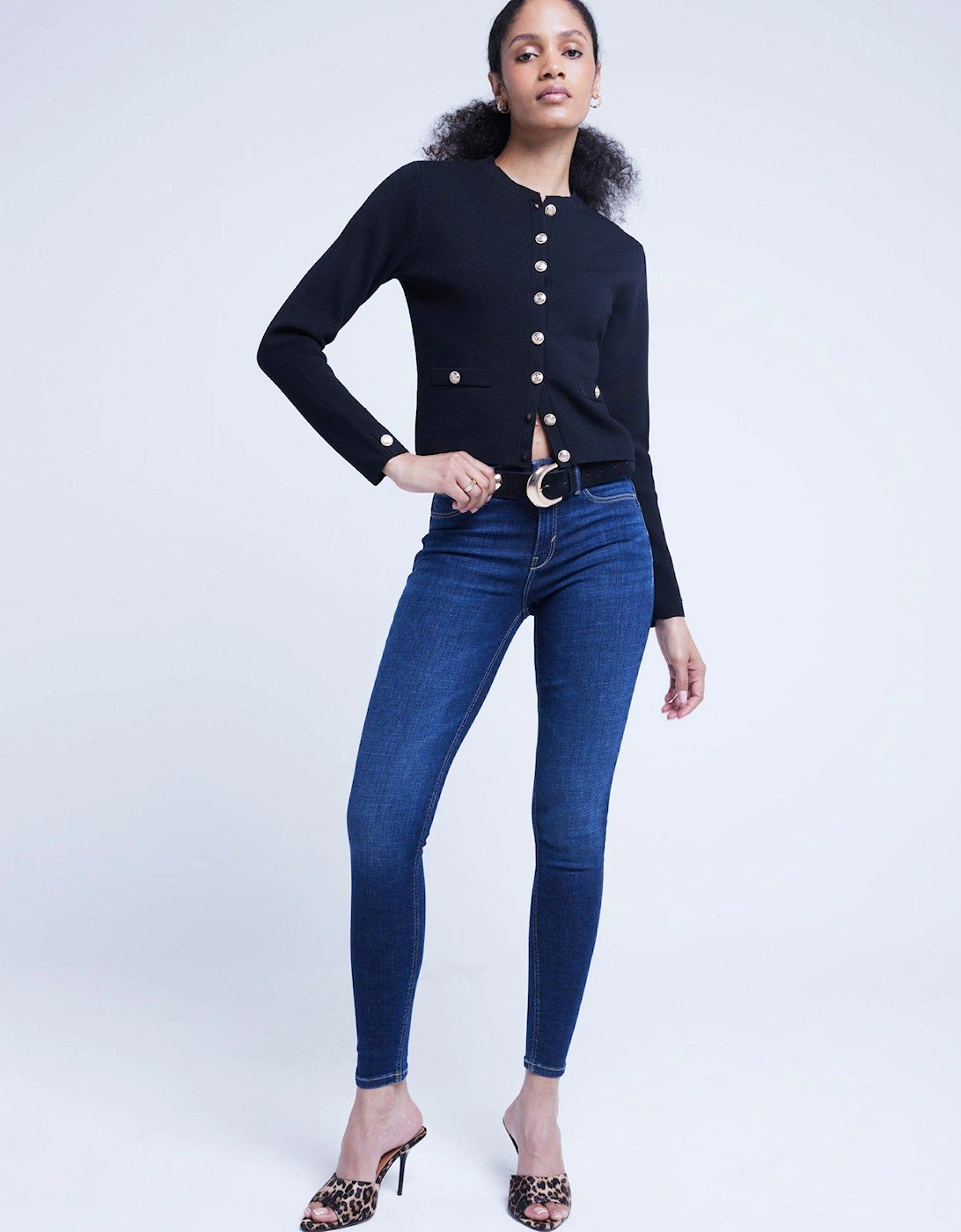 Midi Rise Skinny Sculpt Jean - Dark Denim - Blue