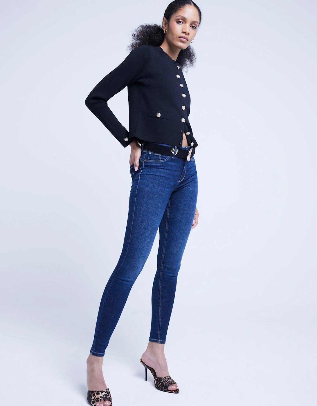 Midi Rise Skinny Sculpt Jean - Dark Denim - Blue