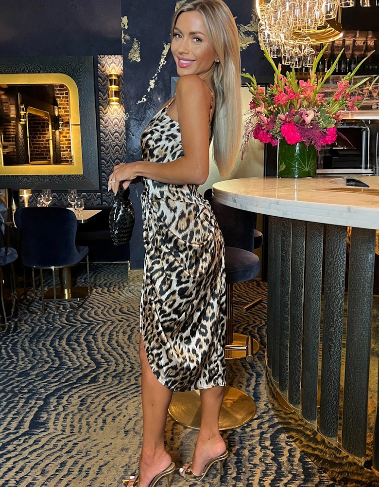 Strappy Wrap Midi Dress - Leopard