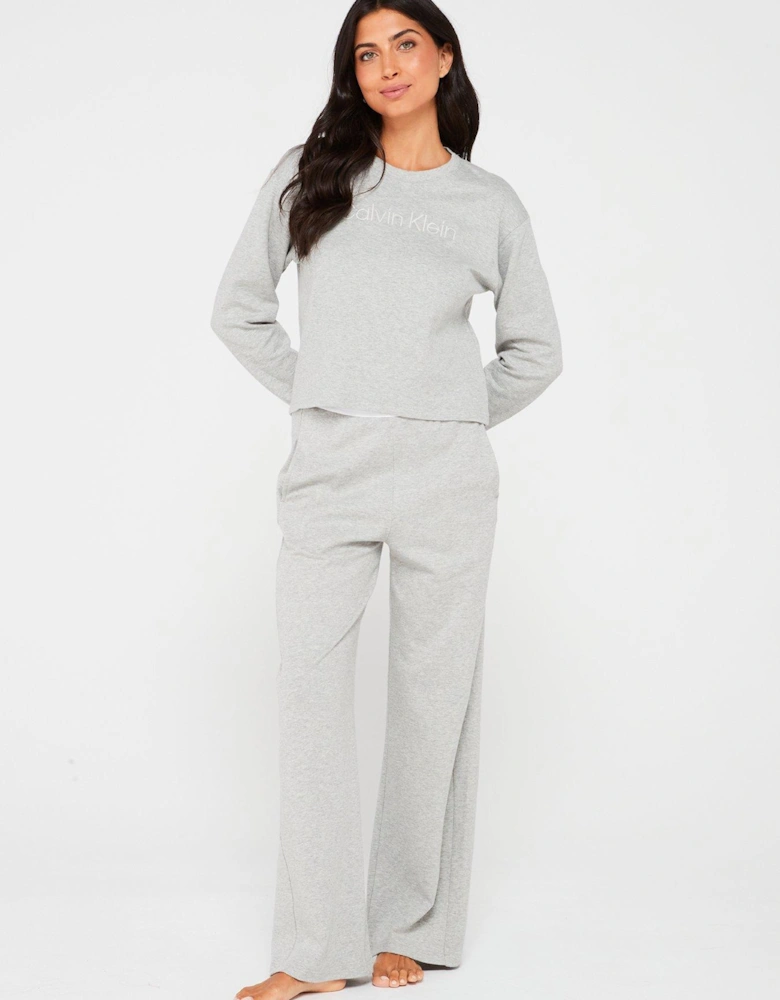 Banded Logo Wide Leg Pant - Grey