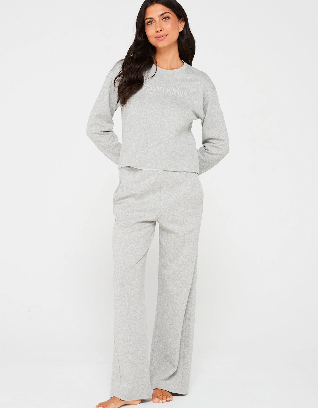 Banded Logo Wide Leg Pant - Grey