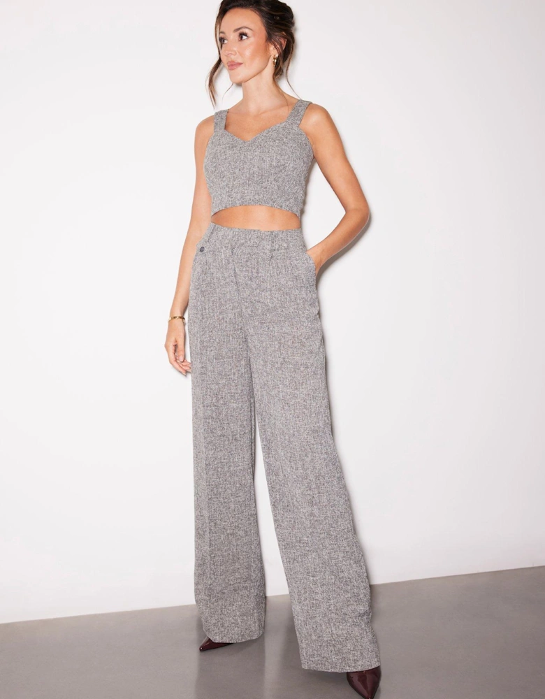 Co-Ord Textured Tailored Crop Top - Grey