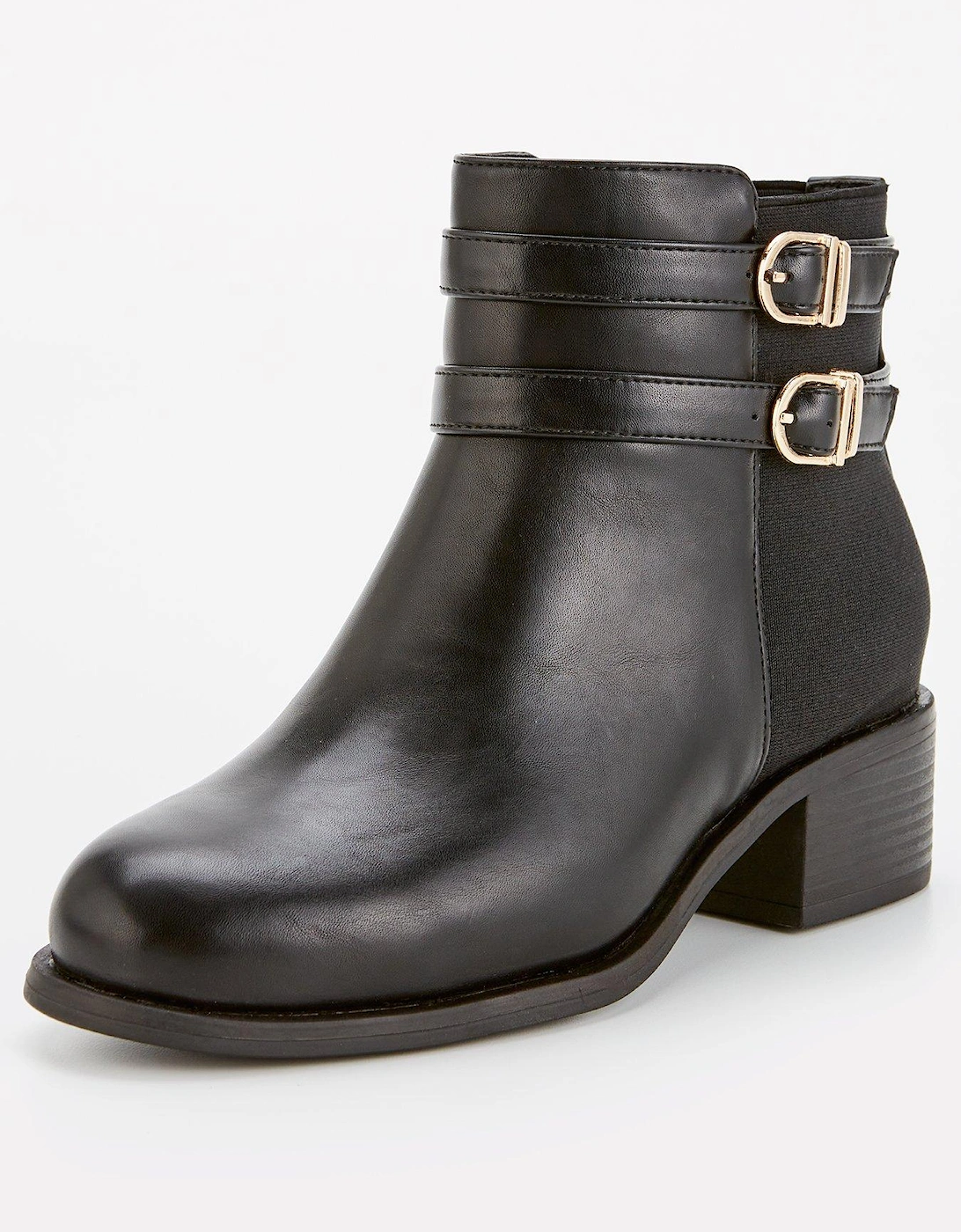 Extra Wide Fit Ankle Boot with Buckle - Black