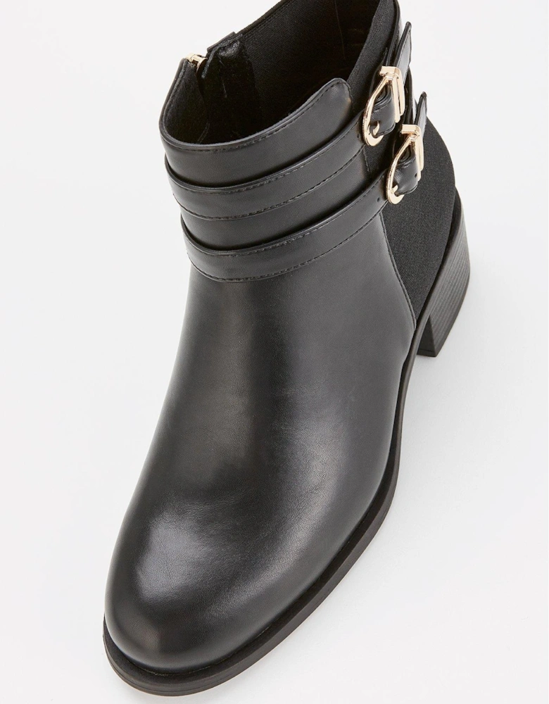 Extra Wide Fit Ankle Boot with Buckle - Black