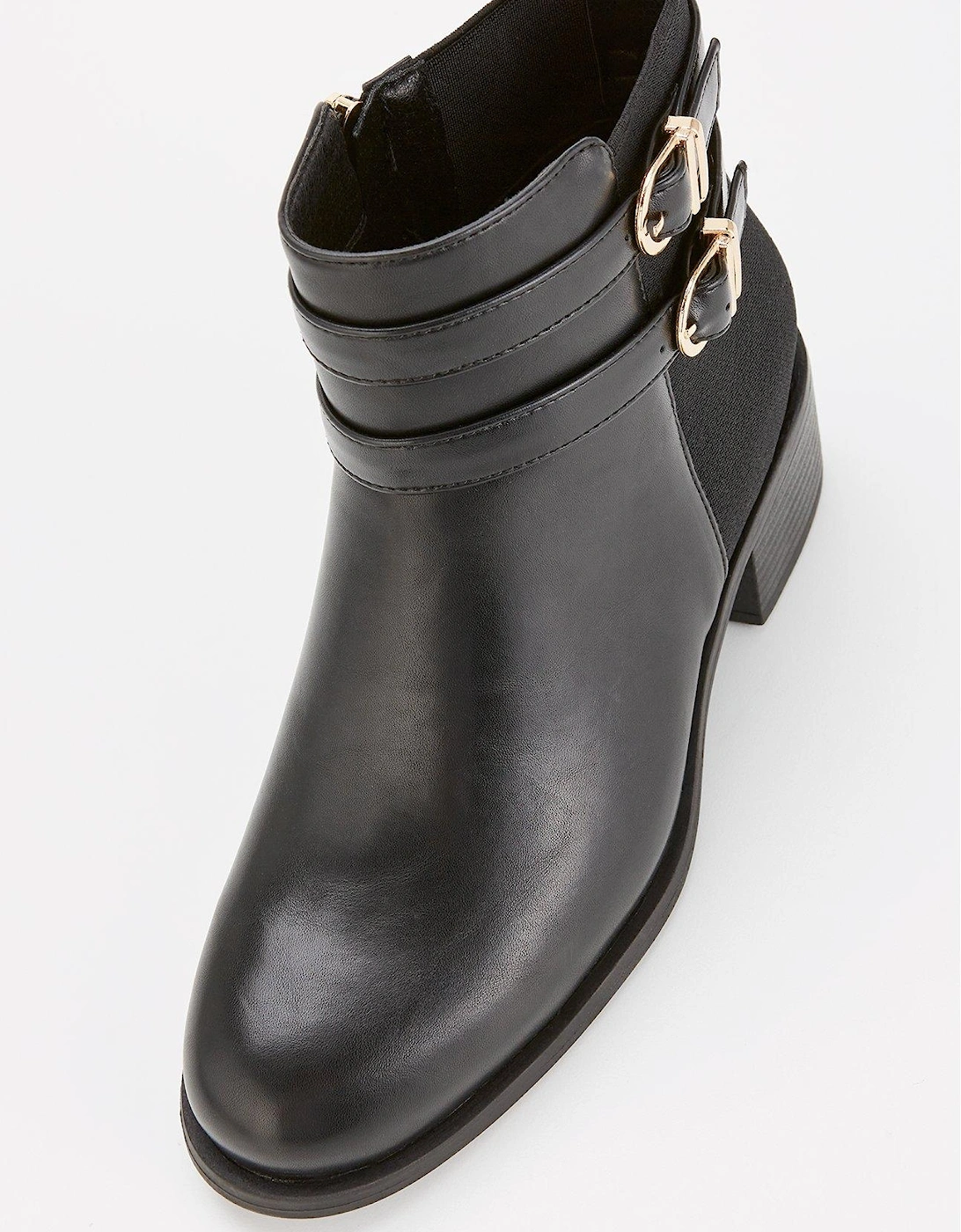 Extra Wide Fit Ankle Boot with Buckle - Black