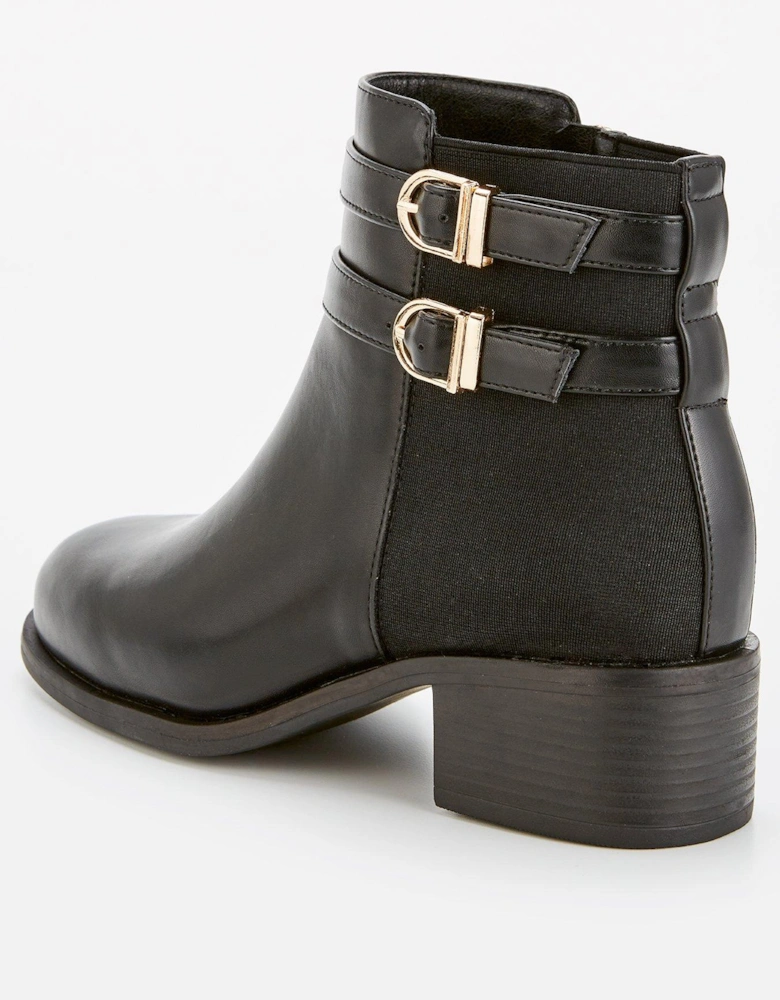 Extra Wide Fit Ankle Boot with Buckle - Black