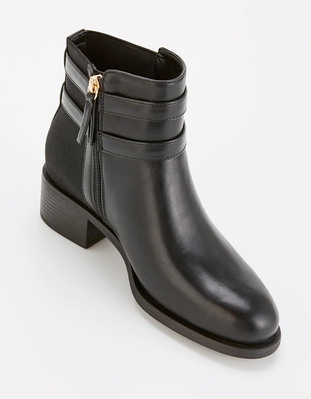 Extra Wide Fit Ankle Boot with Buckle - Black