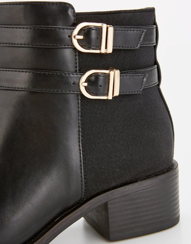 Extra Wide Fit Ankle Boot with Buckle - Black