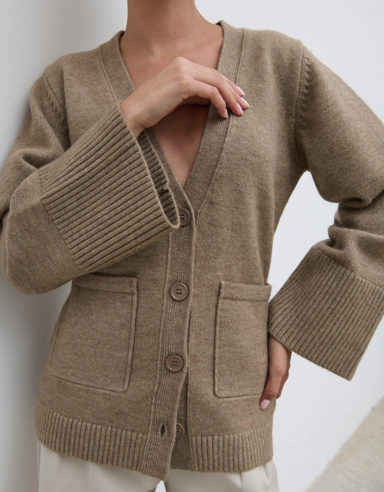 Chunky Cuff Cardigan - Brown