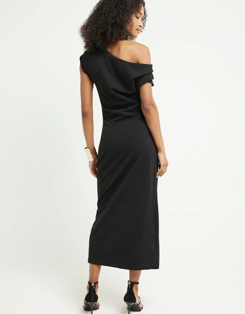 Asymmetric Drape Midi Dress - Black