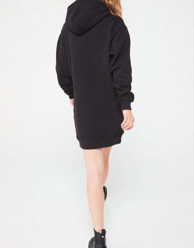 Chenille Monologo Mini Hoodie Dress - Black