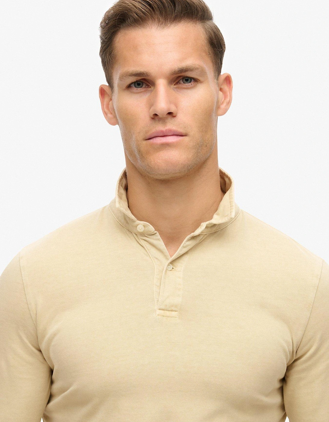 Studios Long Sleeve Slim Fit Jersey Polo Shirt - Beige