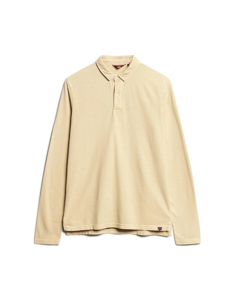 Studios Long Sleeve Slim Fit Jersey Polo Shirt - Beige