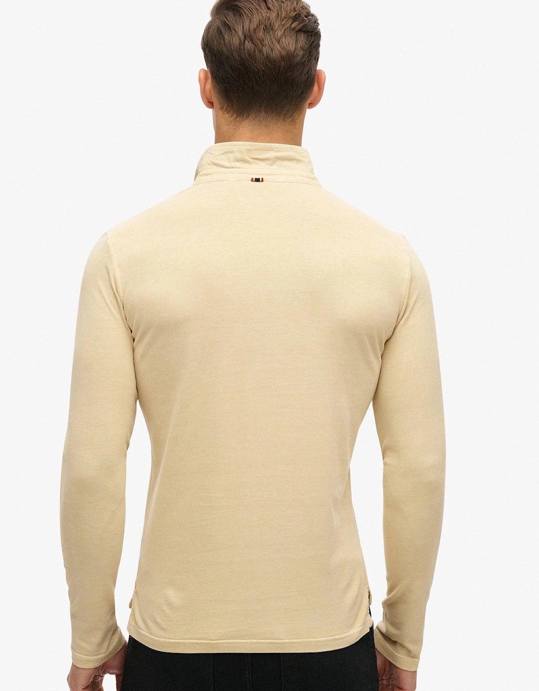 Studios Long Sleeve Slim Fit Jersey Polo Shirt - Beige