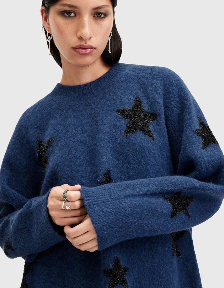 Starlet Brushed Jacquard Print Jumper - Dark Blue