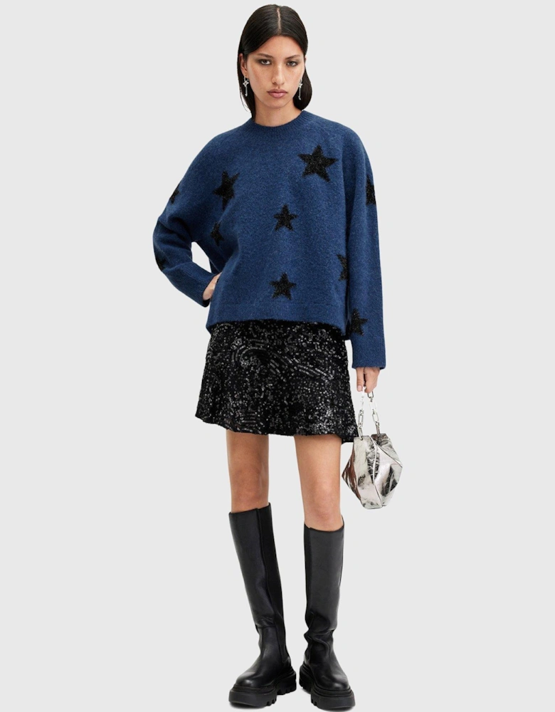 Starlet Brushed Jacquard Print Jumper - Dark Blue