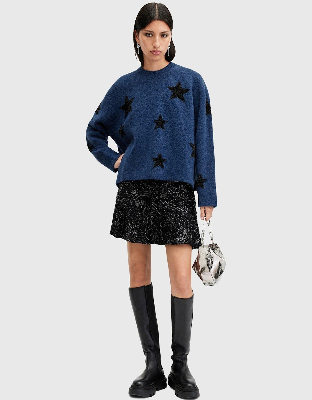 Starlet Brushed Jacquard Print Jumper - Dark Blue