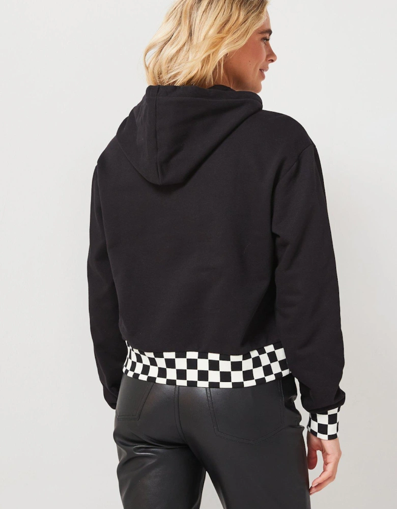 Women's Boom Boom Check Crop Hoodie - Black