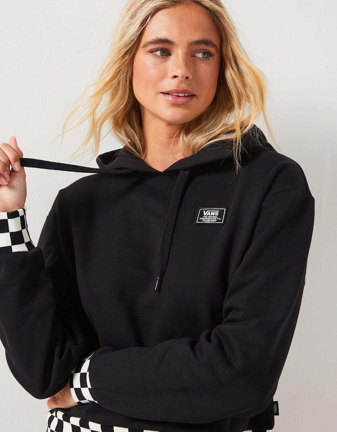 Women's Boom Boom Check Crop Hoodie - Black