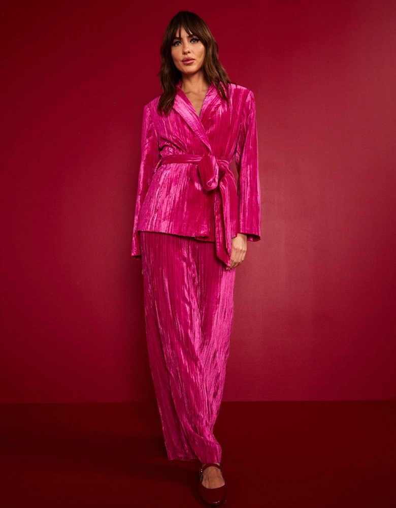 Flat Front Velvet Trousers - Bright Pink