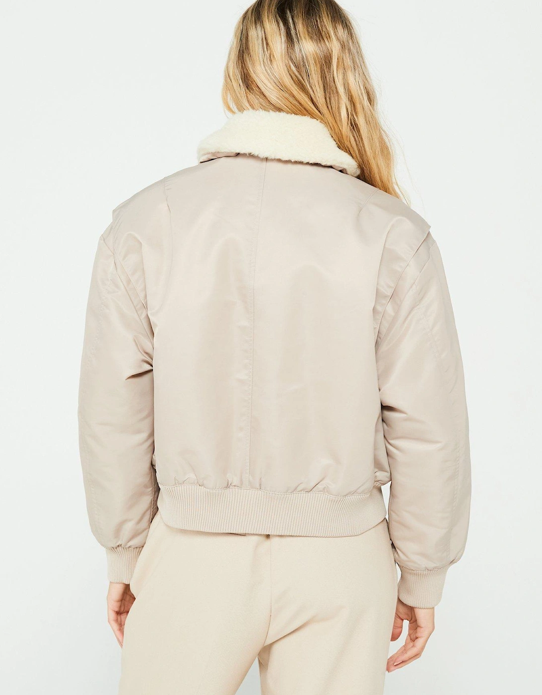 Satin Aviator Jacket - Beige