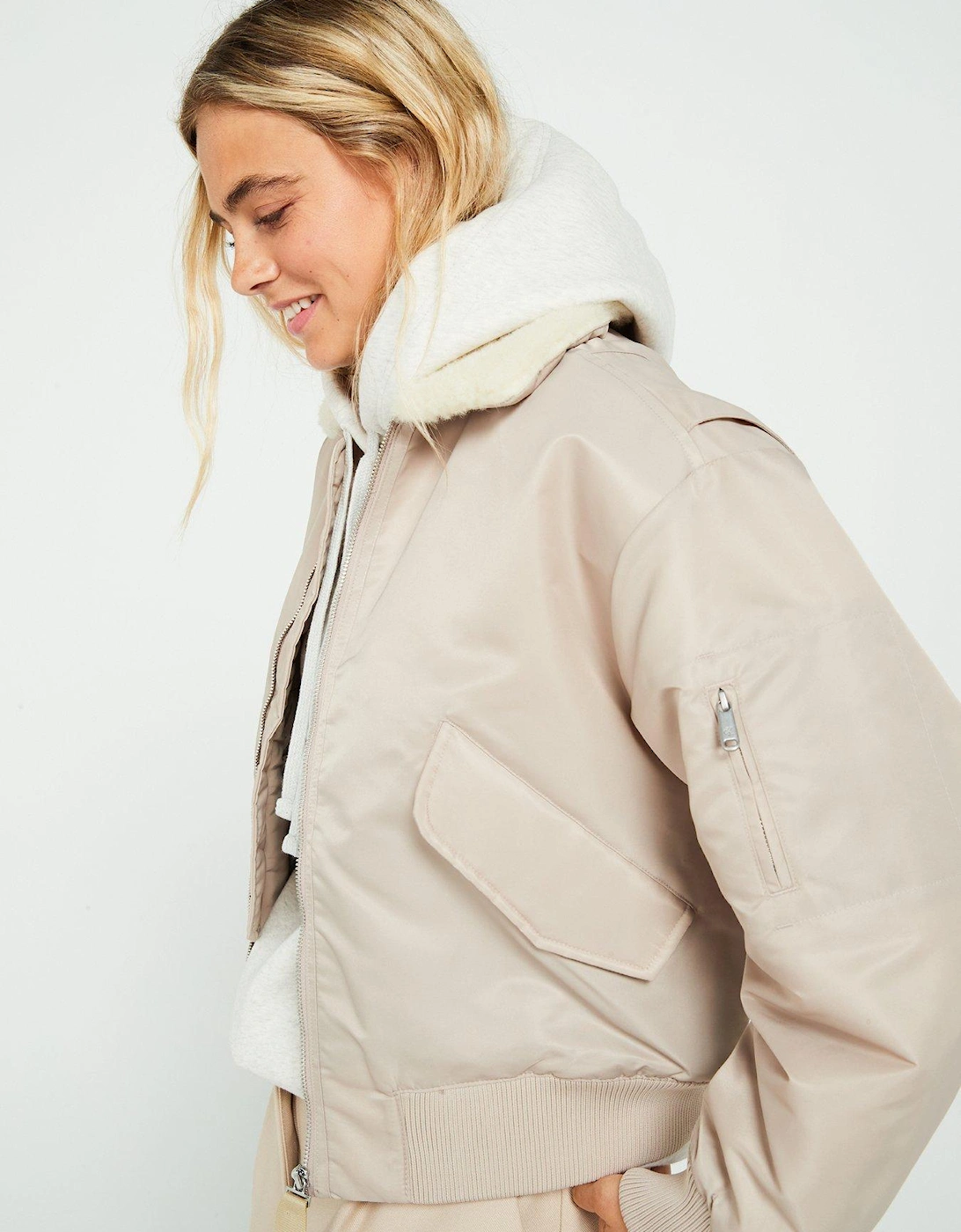 Satin Aviator Jacket - Beige