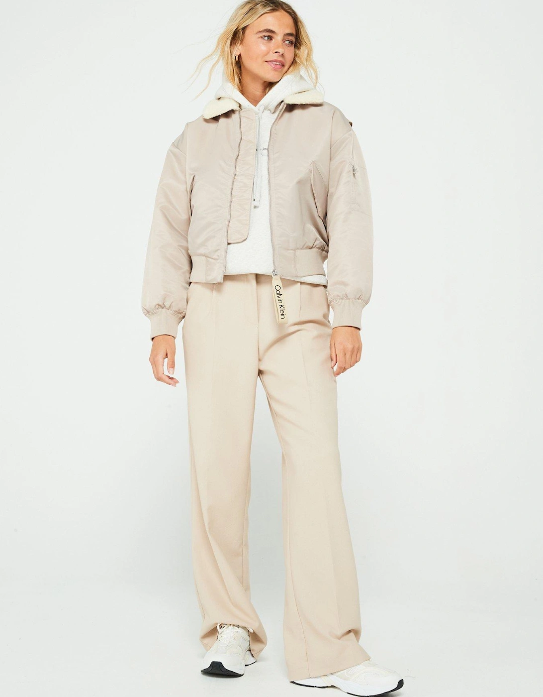 Satin Aviator Jacket - Beige