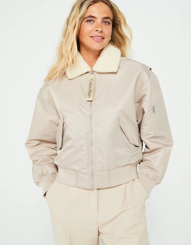 Satin Aviator Jacket - Beige