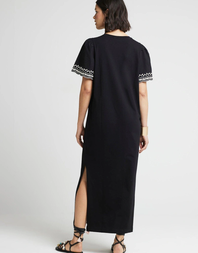 Contrast Sleeve Midi Dress - Black