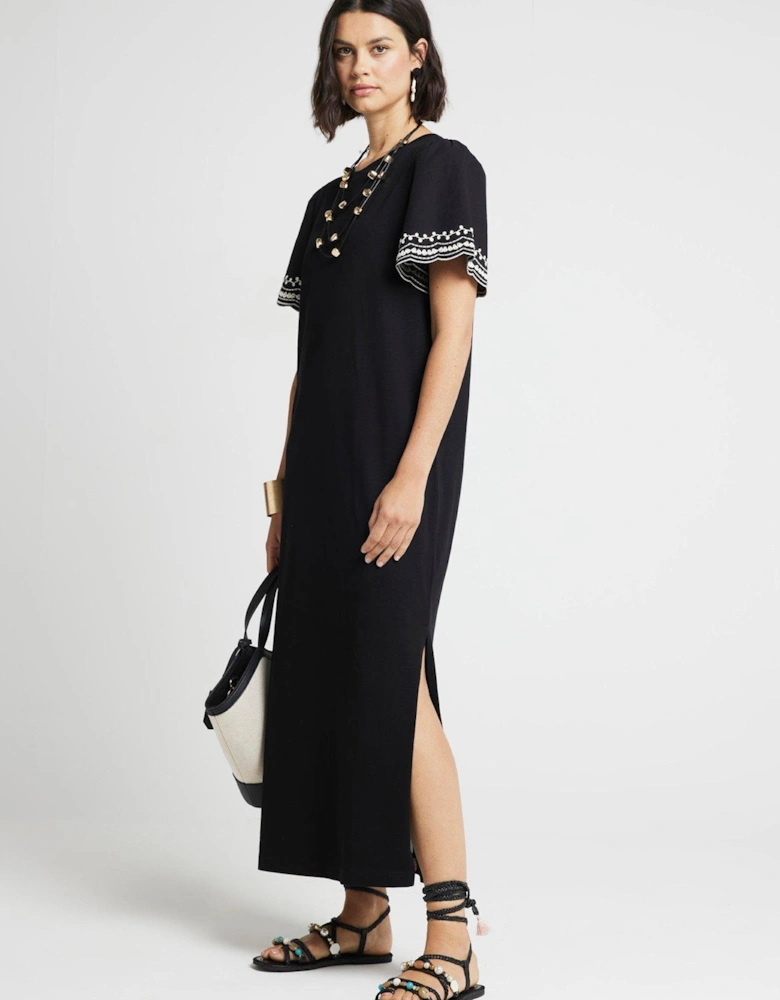 Contrast Sleeve Midi Dress - Black