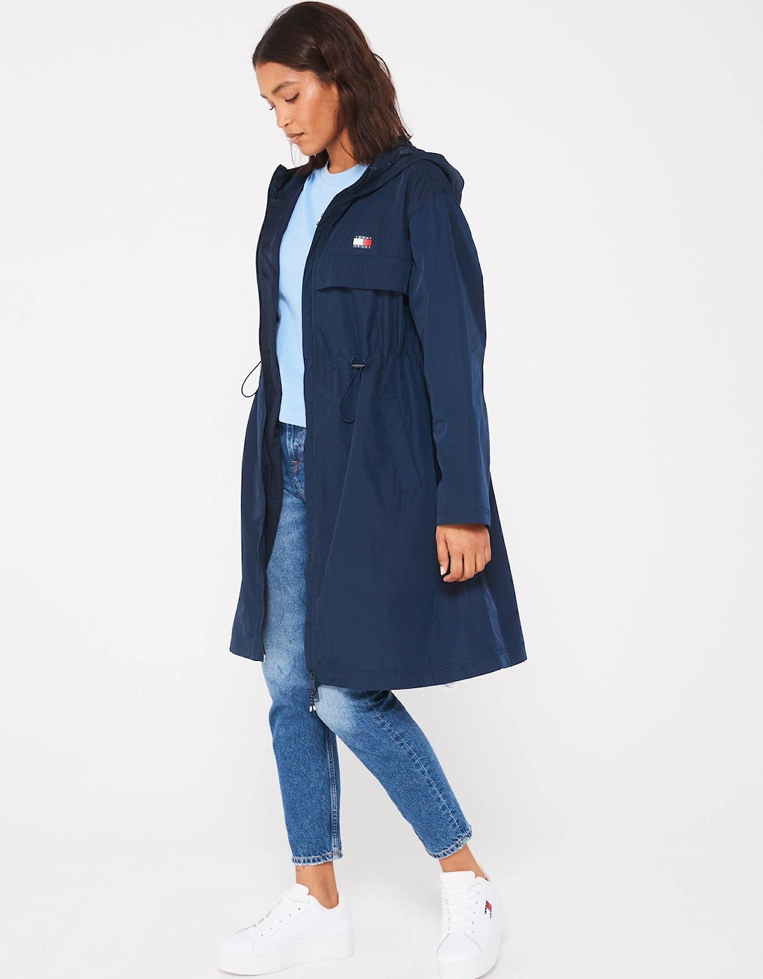 Drawstring Waist Raincoat - Navy