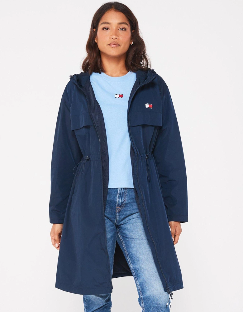 Drawstring Waist Raincoat - Navy